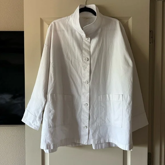 Eileen Fisher Stand Collar Jacket in White - Picture 3 of 10